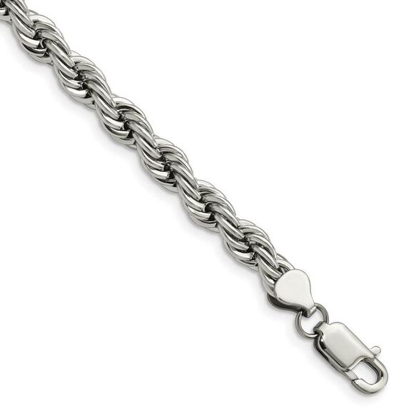 Men's 7mm Polished Rope Chain Bracelet in Stainless Steel 8.5 Inch